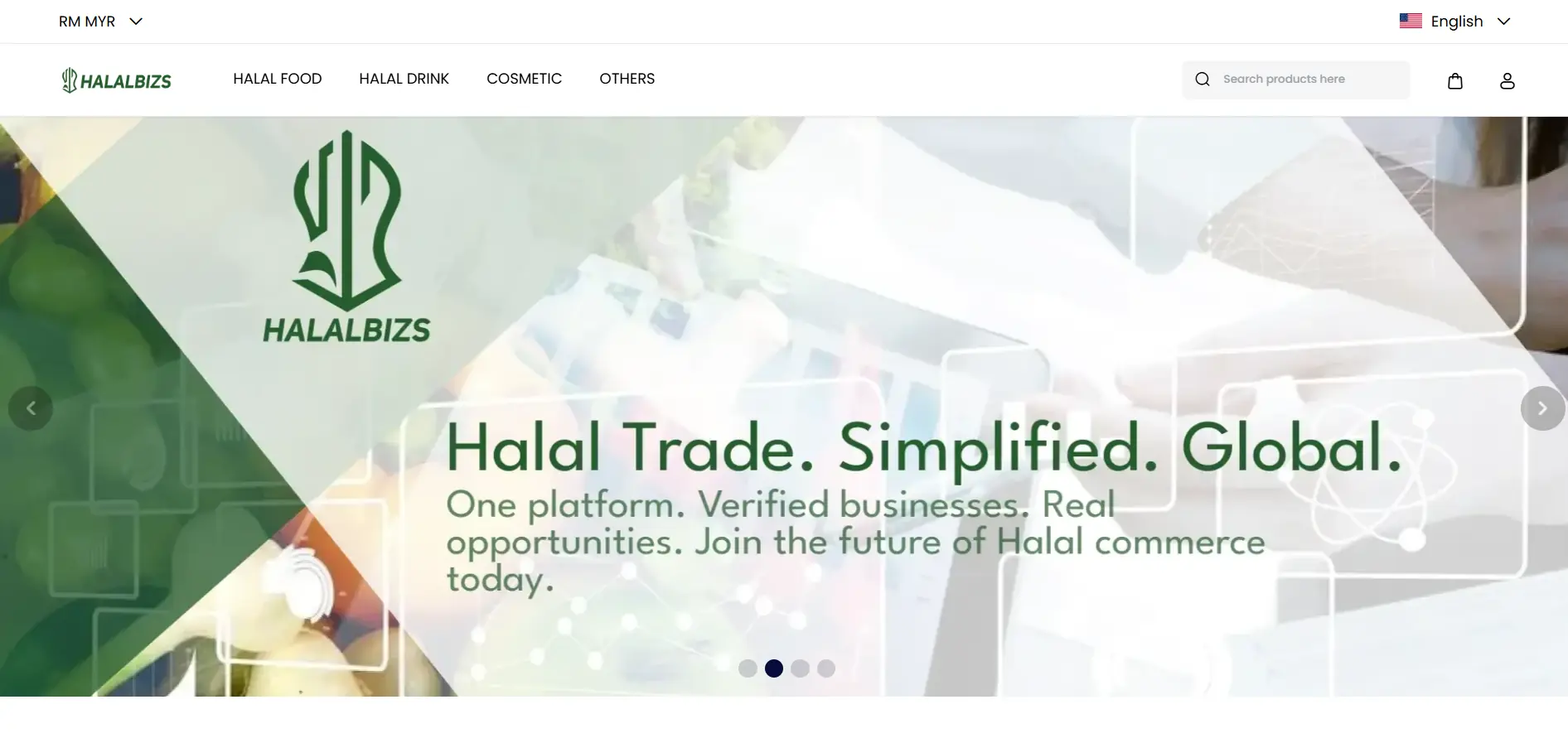 HalalBizs marketplace homepage — Halal Trade. Simplified. Global.